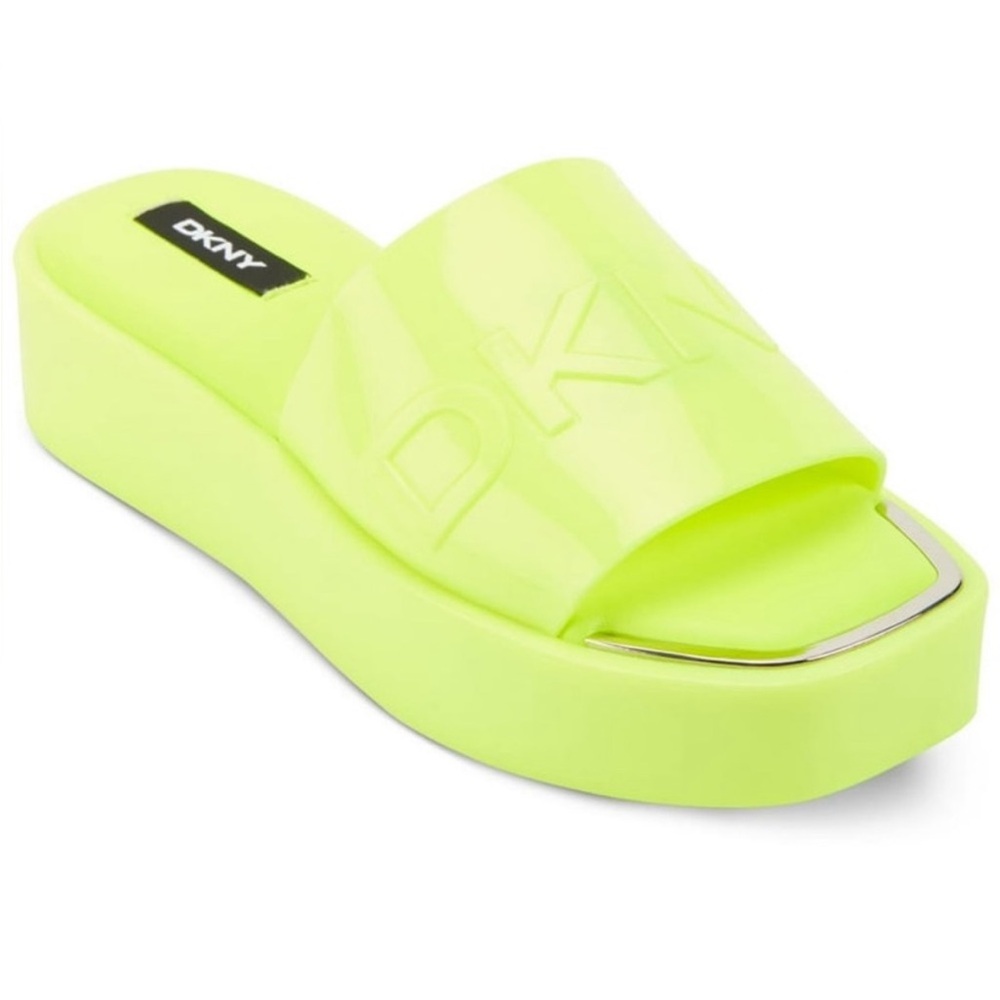 DKNY Neon Lime Slide Sandals